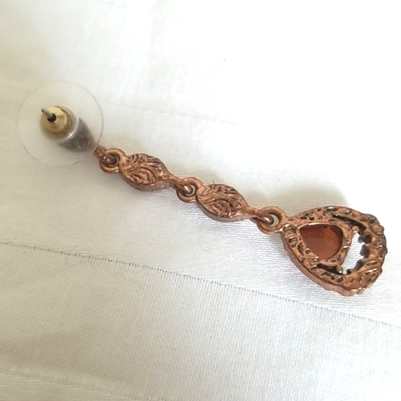 Vintage Copper Amber Stone Earrings - Picture 4 of 4